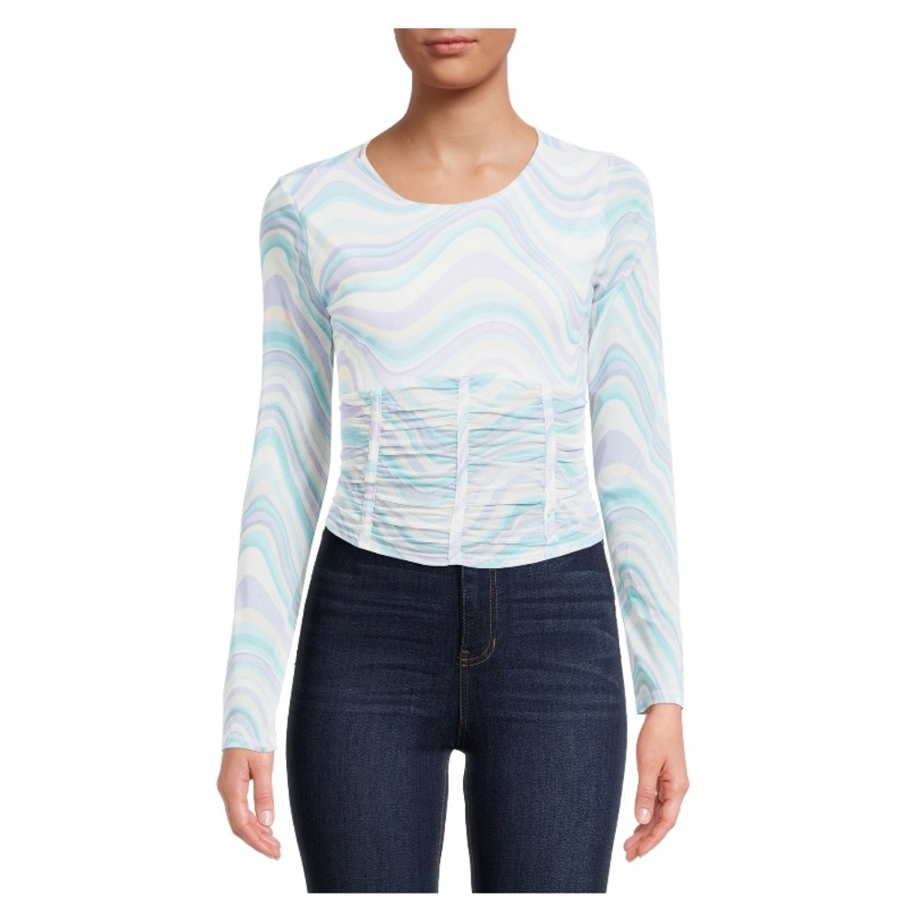 Madden NYC Juniors Sheer Corset Mesh Top, Size Small